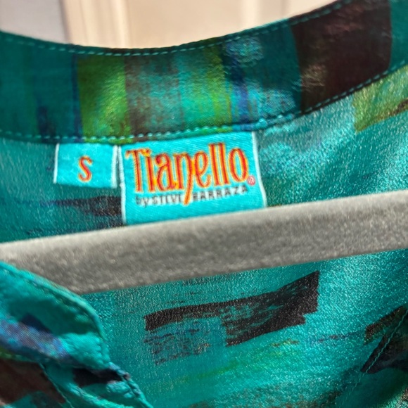 Tianello by Steve Barraza | 100% Silk | Teal Blouse Button-front Top | Sz S - Picture 4 of 10